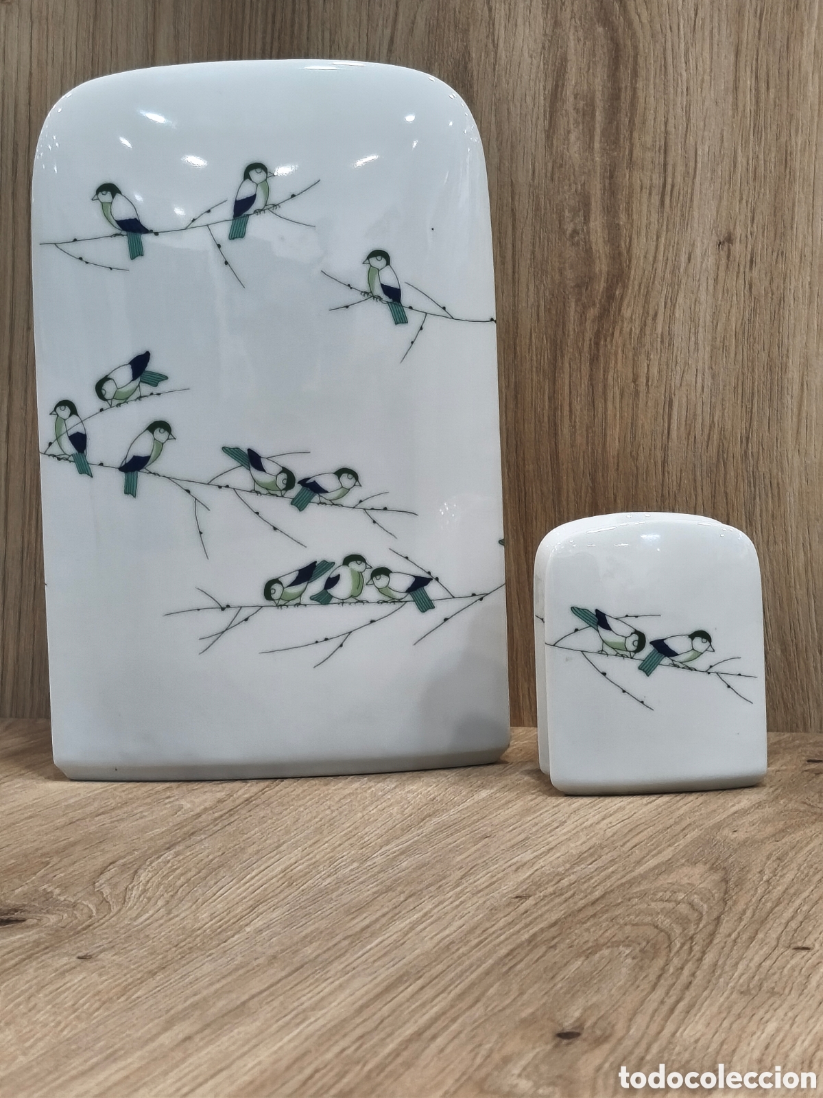 Antig&uuml;edades: Pareja de Florero y Velero Vintage en Porcelana Alemana Thomas (Rosenthal) - Motivo P&aacute;jaros