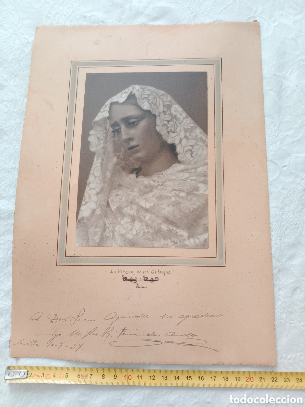 Antig&uuml;edades: Imagen de la Virgen de los Gitanos con dedicatoria 1937 - Foto 2