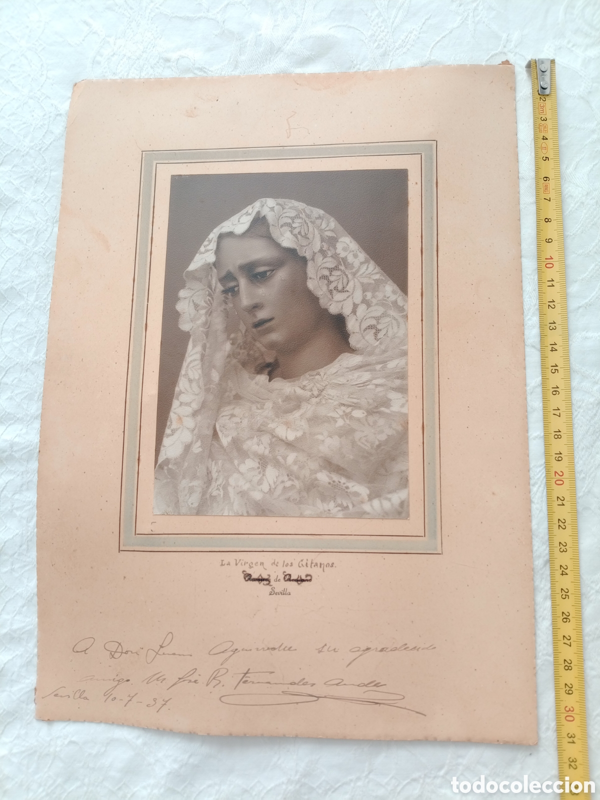 Antig&uuml;edades: Imagen de la Virgen de los Gitanos con dedicatoria 1937 - Foto 1