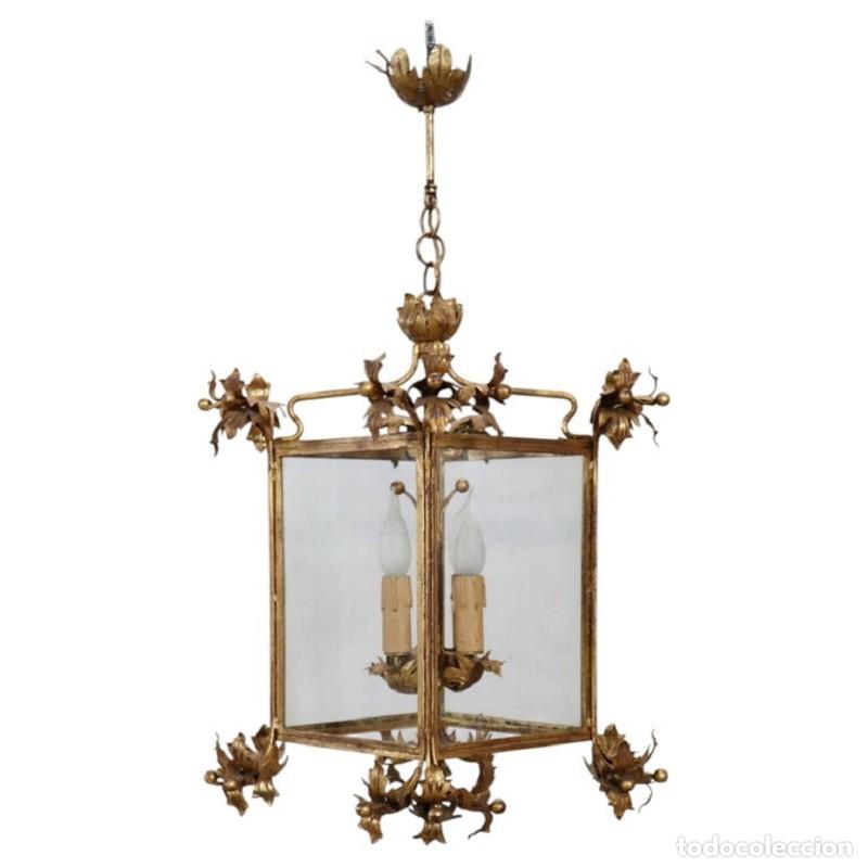 Antig&uuml;edades: Farol de metal dorado, Italia principios del siglo XX