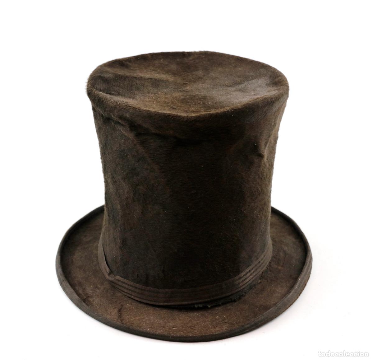 Antig&uuml;edades: Muy raro sombrero de copa alta, ca 1850. M.Foncuberta, Barcelona.