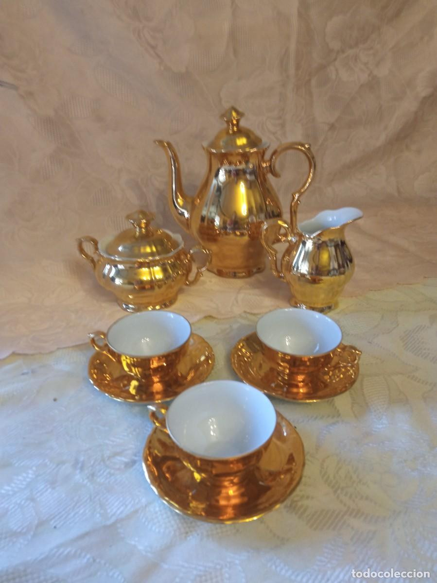 Antig&uuml;edades: Servicio de caf&eacute; de porcelana Qualitats porzellan Bavaria, oro.9 piezas