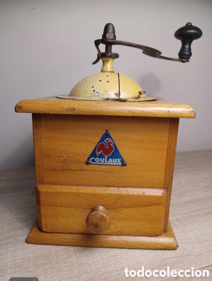 Antig&uuml;edades: Raro Molinillo de Caf&eacute; Franc&eacute;s COULAUX & Cie (Klingenthal, Alsacia) - Logotipo del Gallo Coq