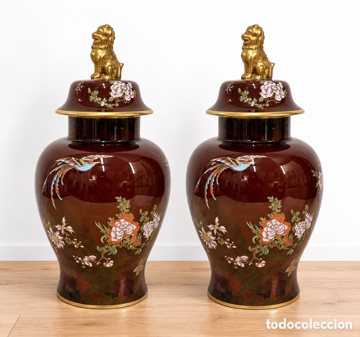 Antig&uuml;edades: Pareja de tibores Royal Rouge Foo By Carlton Ware Inglaterra 1960&rsquo;s
