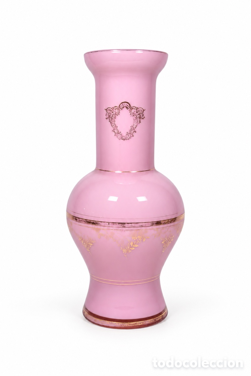 Antig&uuml;edades: Jarr&oacute;n &ldquo;Boulage&rdquo; en cristal de opalina Ros&eacute; Francia principios S.XX