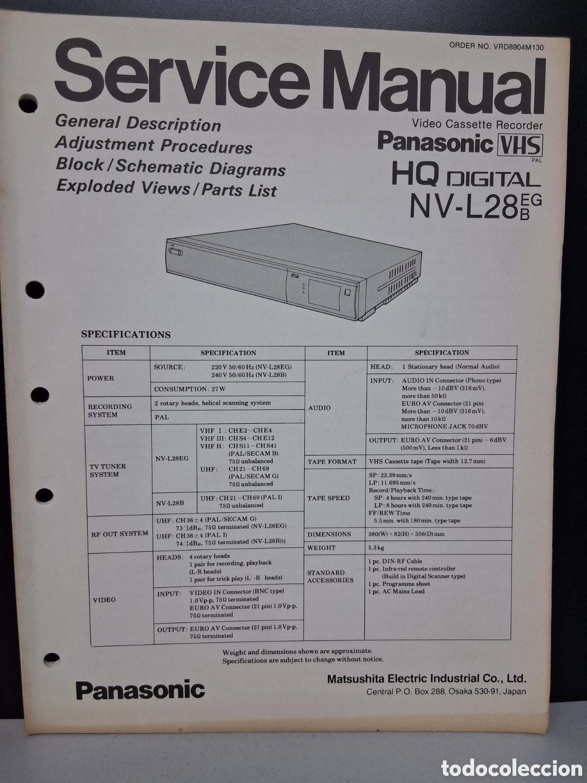 R&aacute;dios antigos: Panasonic Service Manual NV-L28EGN