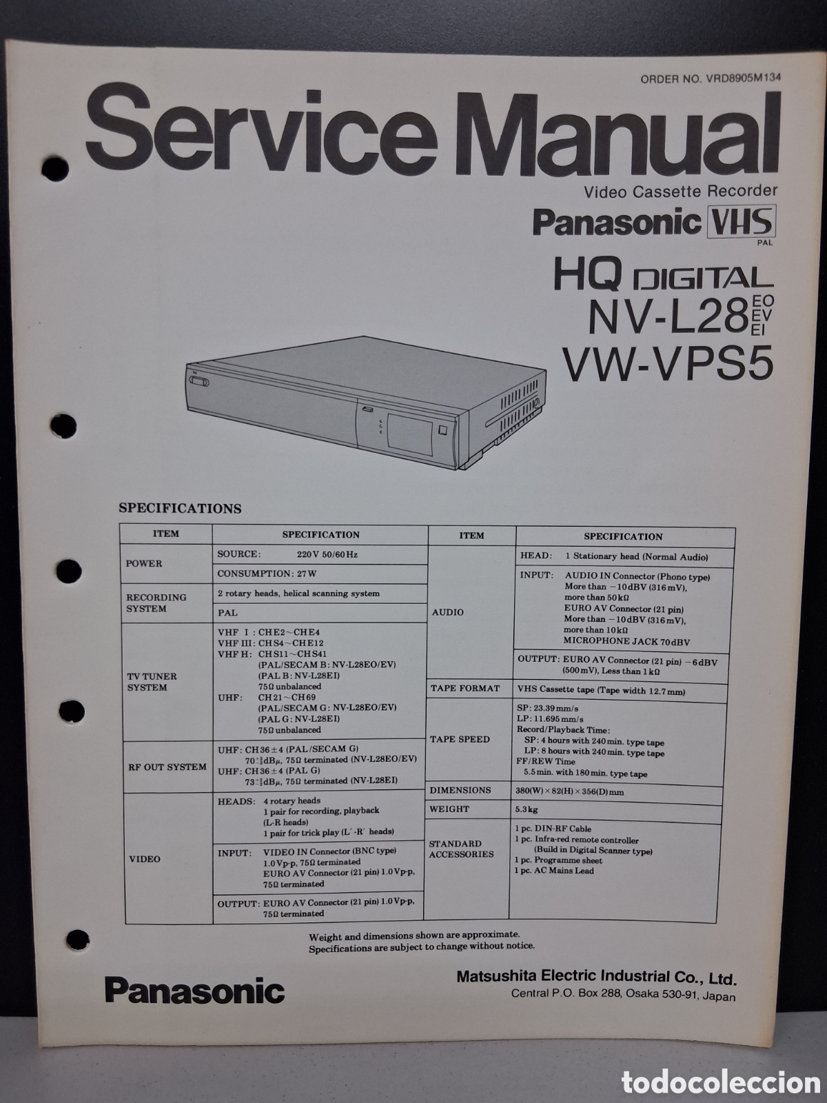 Radios antiguas: Panasonic Manual Service NV-L28- VW-VPS5