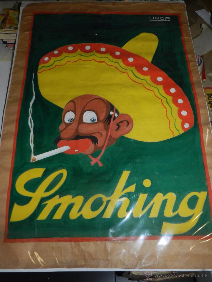 CARTEL ORIGINAL DIBUJADO POR URDA - PAPEL DE FUMAR SMOKING , 103 X 70 CM, ORIGINAL (Tebeos y Comics - Art Comic)
