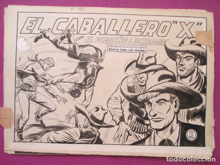 DIBUJO ORIGINAL PLUMILLA, EL PEQUEÑO LUCHADOR, EL CABALLERO X, Nº184, PORTADA + 10 HOJAS (Tebeos y Comics - Art Comic)