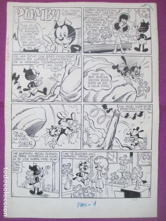 DIBUJO ORIGINAL PLUMILLA PUMBY CONTRAPORTADA Nº968 J. SANCHIS 1 HOJA OP66 (Tebeos y Comics - Art Comic)