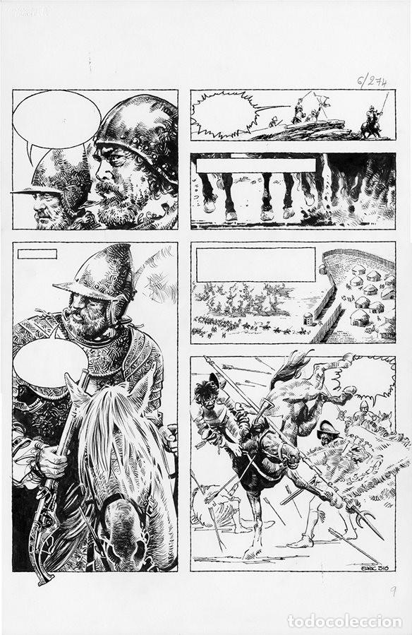 DIBUJO ORIGINAL DE ENRIC SIÓ - HERNANDO DE SOTO P.9, LAROUSSE N.6, AÑO 1979 (Tebeos y Comics - Art Comic)
