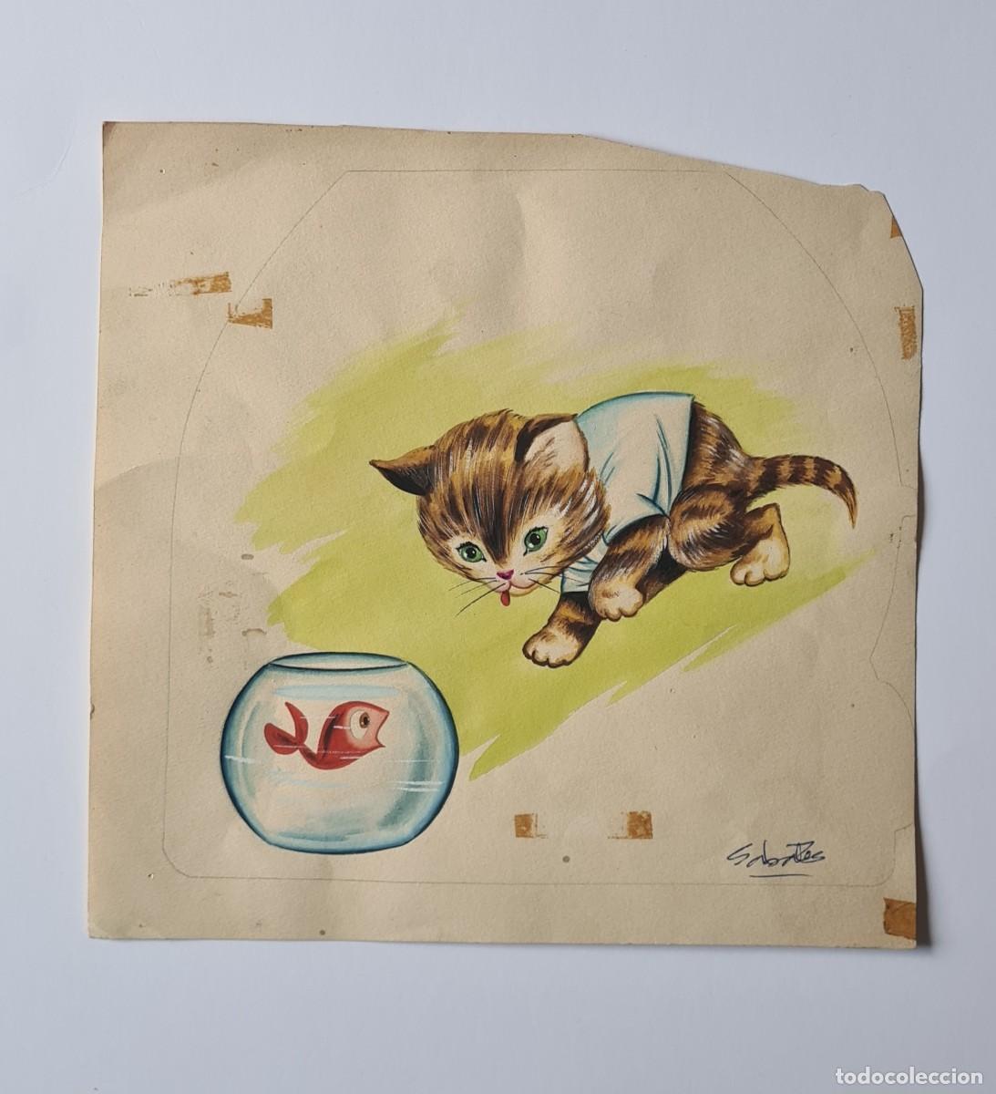 C&oacute;mics: RAM&Oacute;N SABAT&Eacute;S - &rdquo;EL PEZ Y EL GATO&rdquo; ORIGINAL FIRMADO - Foto 1