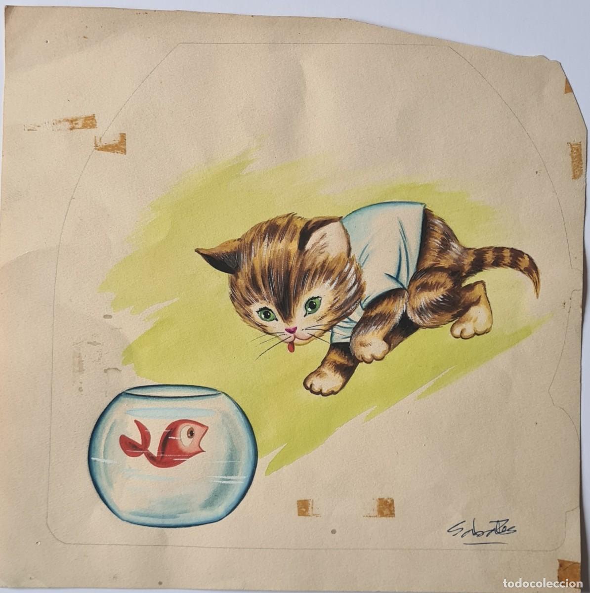 C&oacute;mics: RAM&Oacute;N SABAT&Eacute;S - &rdquo;EL PEZ Y EL GATO&rdquo; ORIGINAL FIRMADO - Foto 2