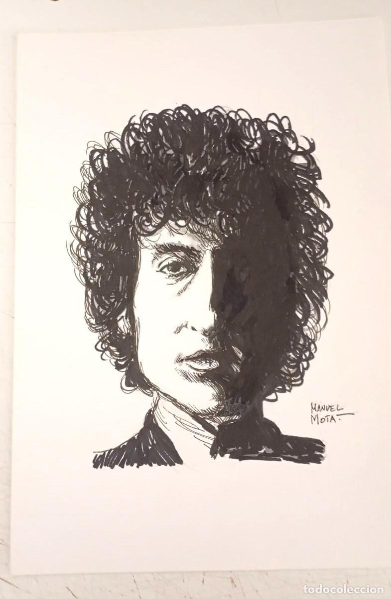 C&oacute;mics: BOB DYLAN RETRATO ORIGINAL A TINTA - Foto 1