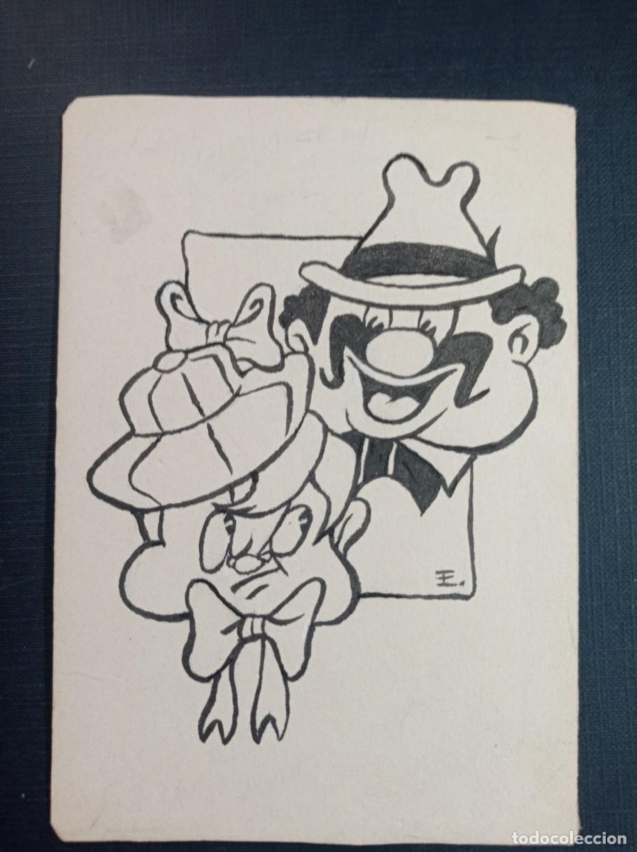 Comics : DIBUJO ORIGINAL ANTIGUO. NI&Ntilde;O CON CHICHONERA Y SE&Ntilde;OR DE BIGOTE. CARICATURA. FIRMADO E. VER ++++++