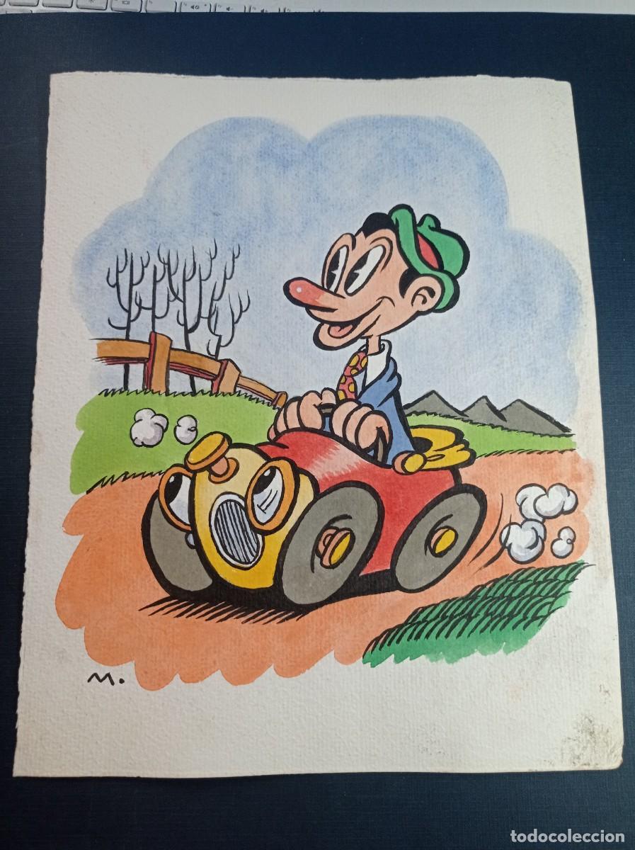 Comics: DIBUJO ORIGINAL ANTIGUO. HOMBRE FELIZ EN UN UTILITARIO ANTROPOMORFO. CARICATURA. FIRMADO M. VER ++