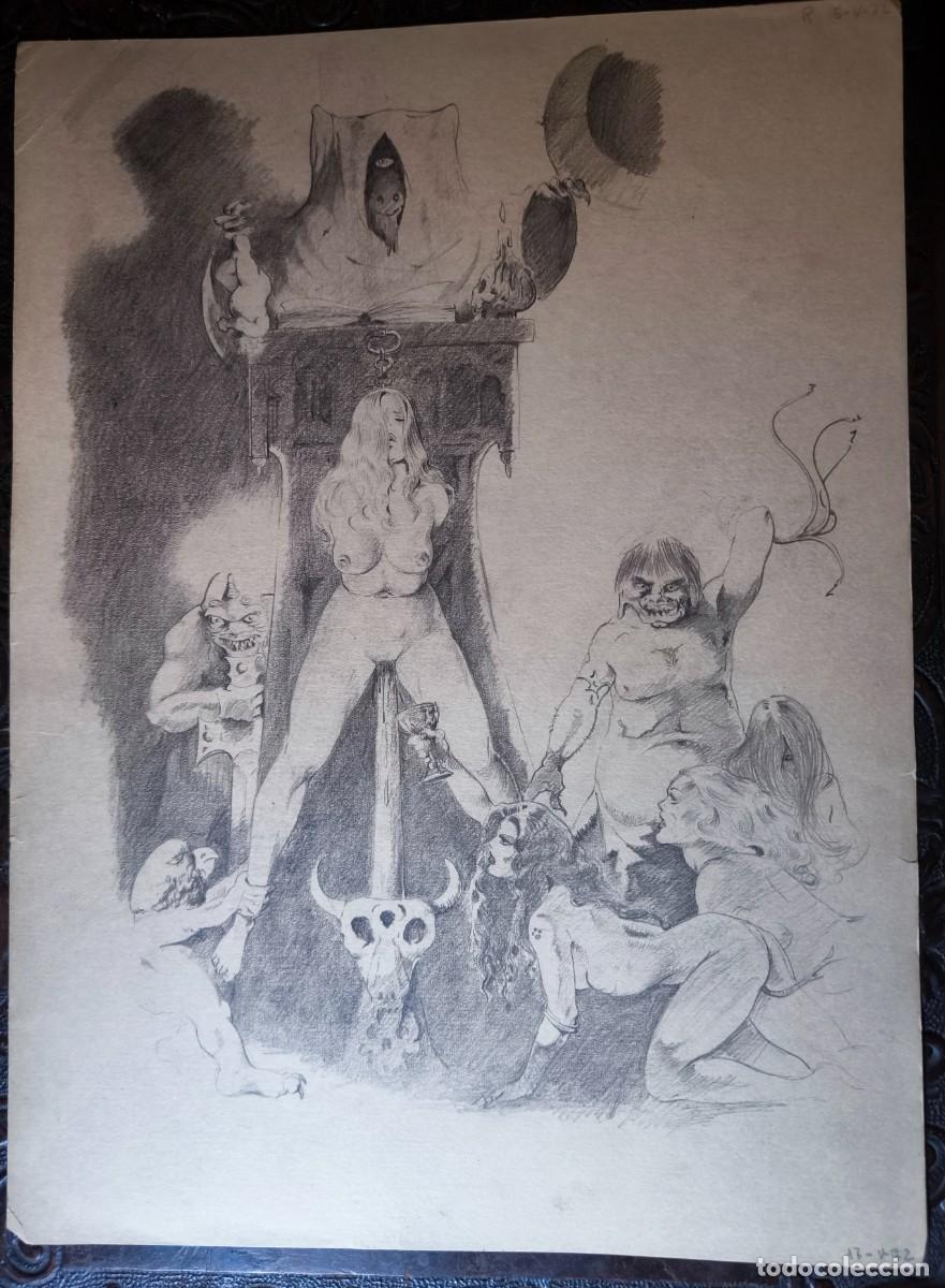 C&oacute;mics: ILUSTRACI&Oacute;N DIBUJO A L&Aacute;PIZ. Boceto Trabajo. C&oacute;mic pulp horror er&oacute;tico. Escuela Valenciana A&ntilde;os 60/70