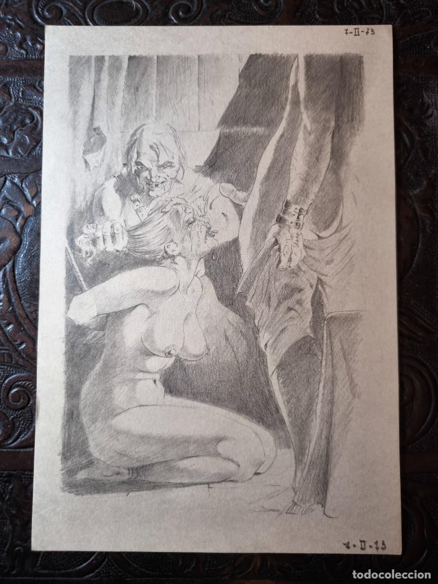 C&oacute;mics: ILUSTRACI&Oacute;N DIBUJO A L&Aacute;PIZ. Boceto Trabajo. C&oacute;mic pulp horror er&oacute;tico. Escuela Valenciana A&ntilde;os 60/70