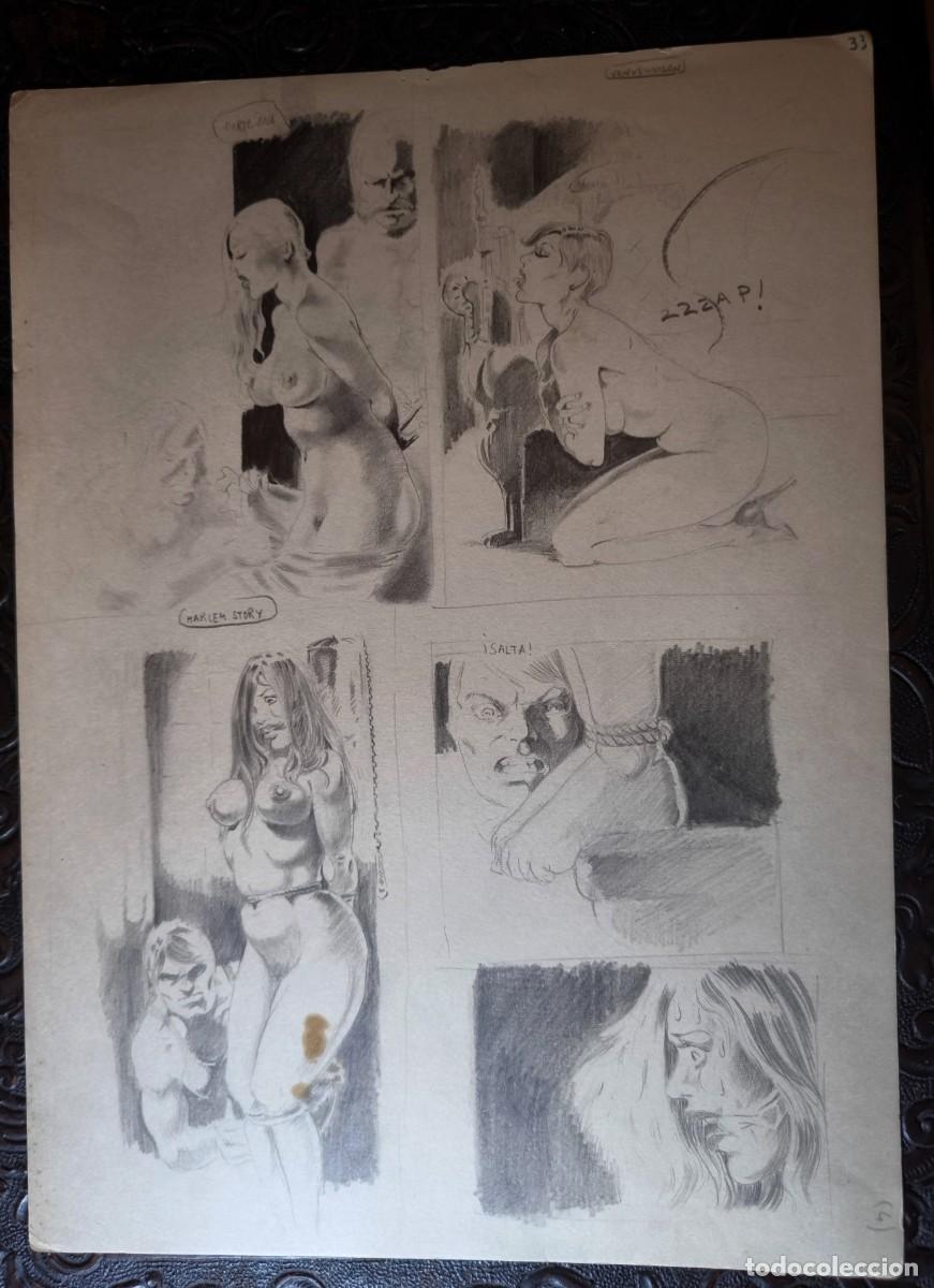 C&oacute;mics: ILUSTRACI&Oacute;N DIBUJO A L&Aacute;PIZ. Boceto Trabajo. C&oacute;mic pulp horror er&oacute;tico. Escuela Valenciana A&ntilde;os 60/70