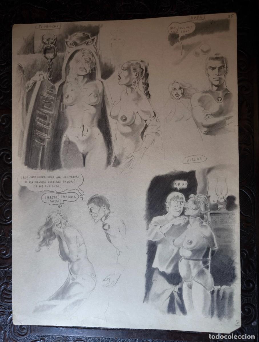 C&oacute;mics: ILUSTRACI&Oacute;N DIBUJO A L&Aacute;PIZ. Boceto Trabajo. C&oacute;mic pulp horror er&oacute;tico. Escuela Valenciana A&ntilde;os 60/70
