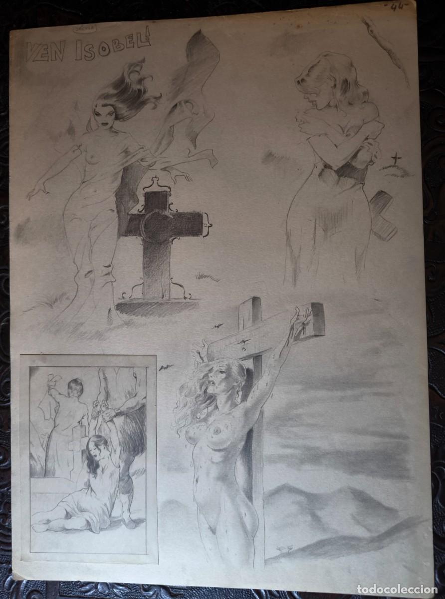 C&oacute;mics: ILUSTRACI&Oacute;N DIBUJO A L&Aacute;PIZ. Boceto Trabajo. C&oacute;mic pulp horror er&oacute;tico. Escuela Valenciana A&ntilde;os 60/70