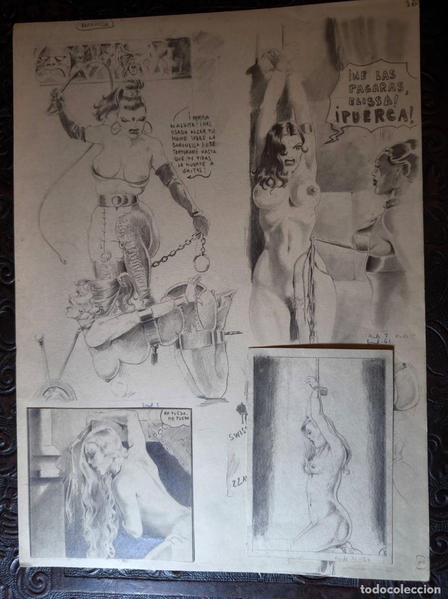 C&oacute;mics: ILUSTRACI&Oacute;N DIBUJO A L&Aacute;PIZ. Boceto Trabajo. C&oacute;mic pulp horror er&oacute;tico. Escuela Valenciana A&ntilde;os 60/70