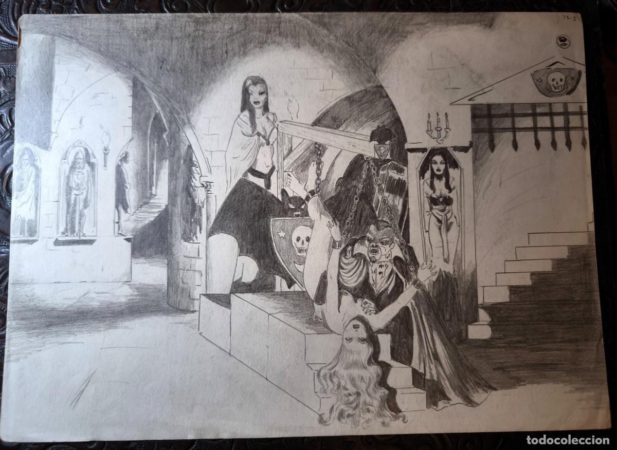 C&oacute;mics: ILUSTRACI&Oacute;N DIBUJO A L&Aacute;PIZ. Boceto Trabajo. C&oacute;mic pulp horror er&oacute;tico. Escuela Valenciana A&ntilde;os 60/70