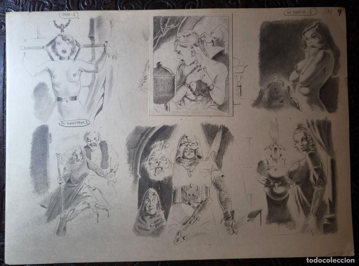C&oacute;mics: ILUSTRACI&Oacute;N DIBUJO A L&Aacute;PIZ. Boceto Trabajo. C&oacute;mic pulp horror er&oacute;tico. Escuela Valenciana A&ntilde;os 60/70