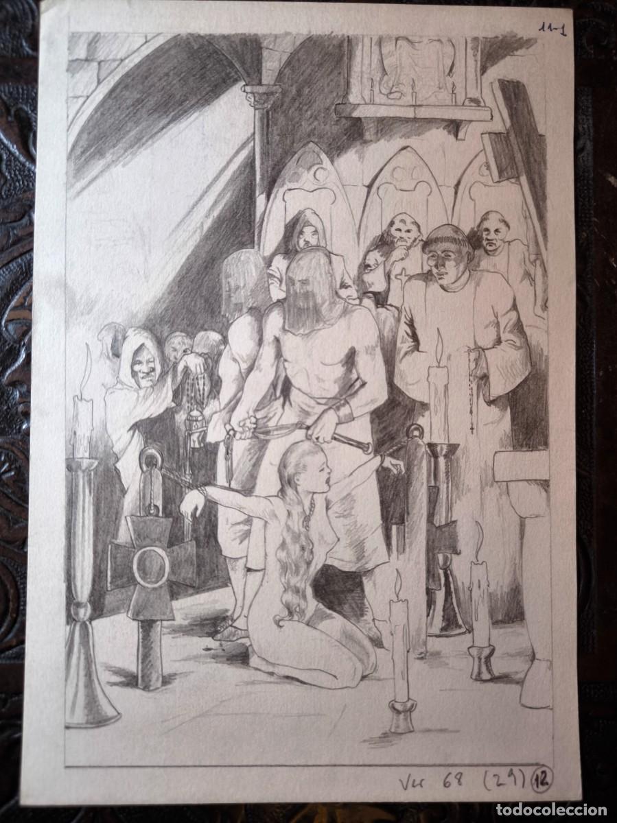 C&oacute;mics: ILUSTRACI&Oacute;N DIBUJO A L&Aacute;PIZ. Boceto Trabajo. C&oacute;mic pulp horror er&oacute;tico. Escuela Valenciana A&ntilde;os 60/70