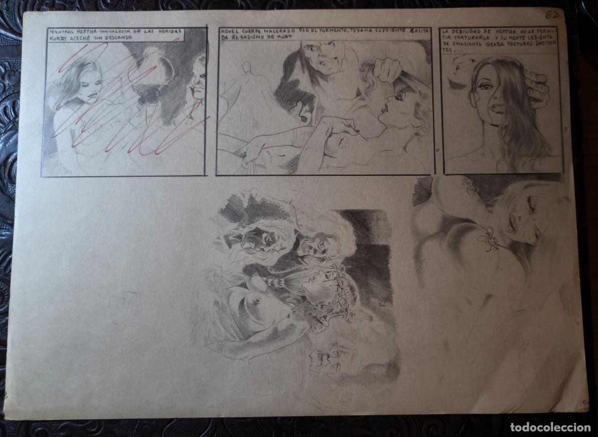 C&oacute;mics: ILUSTRACI&Oacute;N DIBUJO A L&Aacute;PIZ. Boceto Trabajo. C&oacute;mic pulp horror er&oacute;tico. Escuela Valenciana A&ntilde;os 60/70