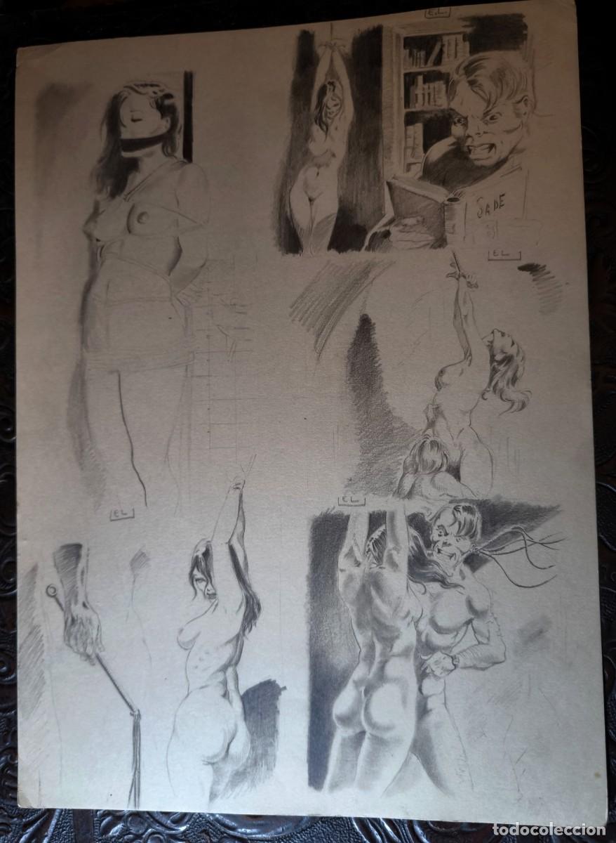 C&oacute;mics: ILUSTRACI&Oacute;N DIBUJO A L&Aacute;PIZ. Boceto Trabajo. C&oacute;mic pulp horror er&oacute;tico. Escuela Valenciana A&ntilde;os 60/70