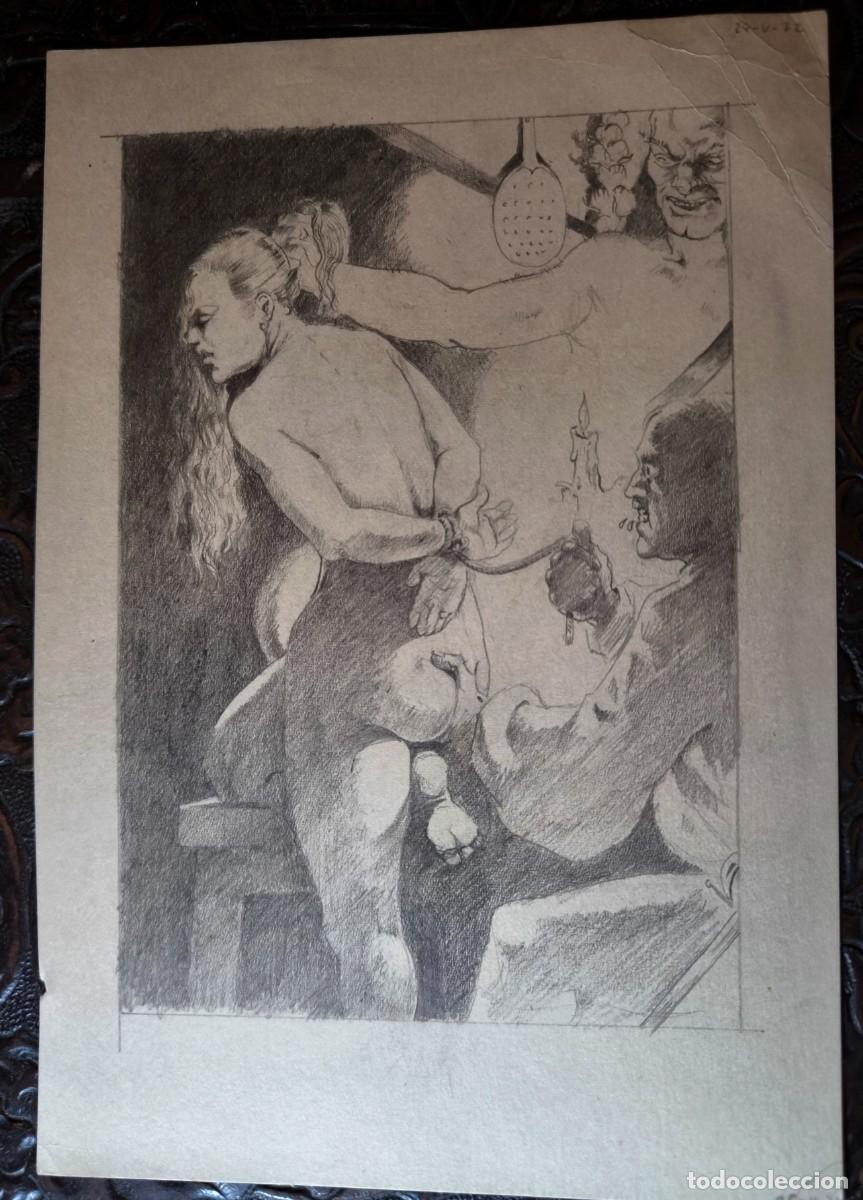 C&oacute;mics: ILUSTRACI&Oacute;N DIBUJO A L&Aacute;PIZ. Boceto Trabajo. C&oacute;mic pulp horror er&oacute;tico. Escuela Valenciana A&ntilde;os 60/70