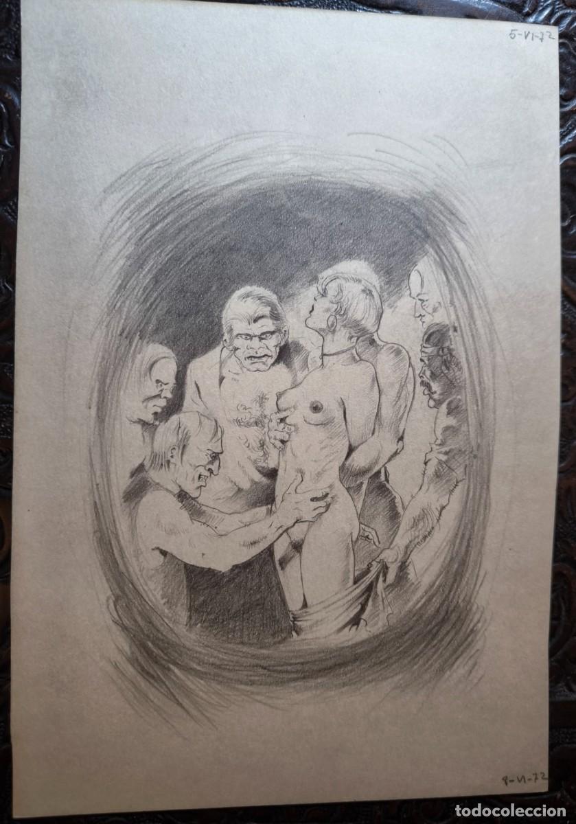 C&oacute;mics: ILUSTRACI&Oacute;N DIBUJO A L&Aacute;PIZ. Boceto Trabajo. C&oacute;mic pulp horror er&oacute;tico. Escuela Valenciana A&ntilde;os 60/70