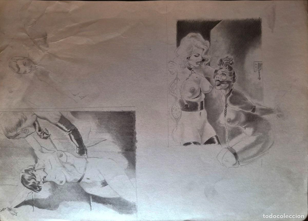 C&oacute;mics: ILUSTRACI&Oacute;N DIBUJO A L&Aacute;PIZ. Boceto Trabajo. C&oacute;mic pulp horror er&oacute;tico. Escuela Valenciana A&ntilde;os 60/70