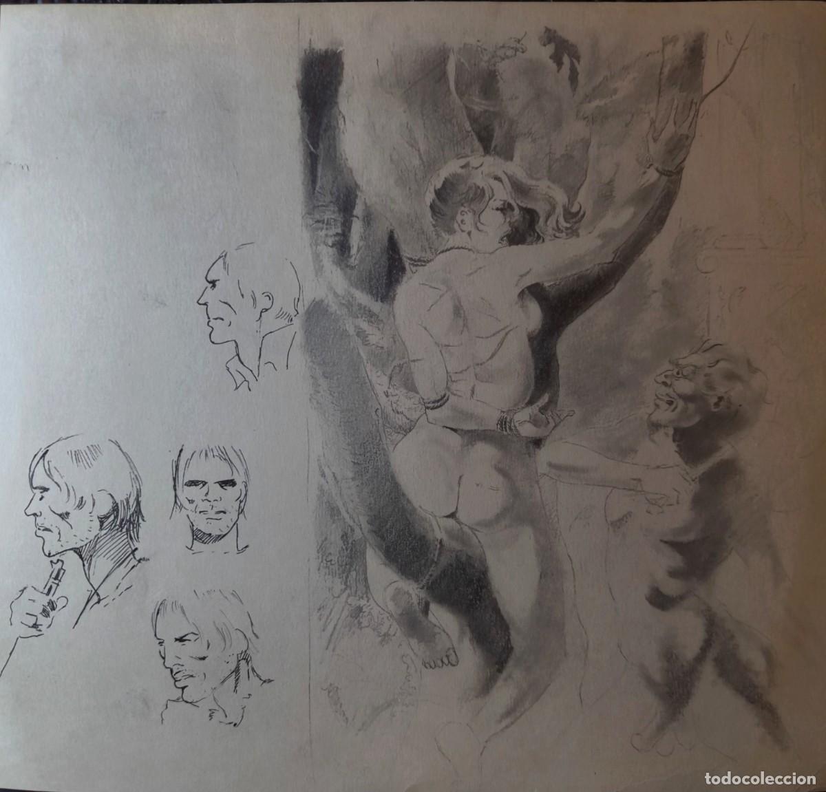 C&oacute;mics: ILUSTRACI&Oacute;N DIBUJO A L&Aacute;PIZ. Boceto Trabajo. C&oacute;mic pulp horror er&oacute;tico. Escuela Valenciana A&ntilde;os 60/70