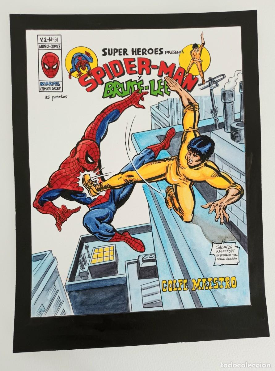 Spiderman y...Bruce Lee! Dibujo original con una portada imaginaria de Super Héroes presenta | todocoleccion (Buy It Now)