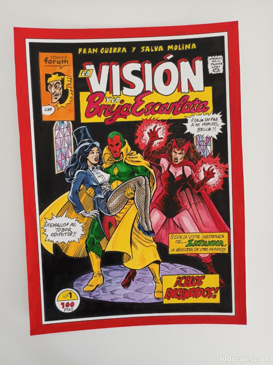 C&oacute;mics: La Visi&oacute;n y la Bruja Escarlata. Dibujo originale con versi&oacute;n alternativa del n&ordm; 1 de su serie.