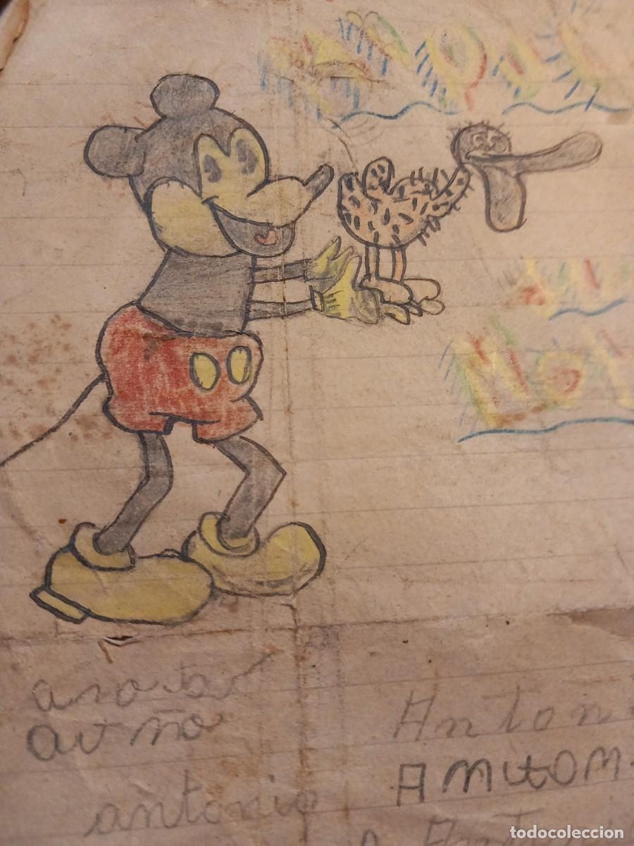Comics: MICKEY MOUSE DIBUJO ORIGINAL EN HOJA ESCOLAR A&Ntilde;O 1940 / COMPRA M&Iacute;NIMA 5&euro;