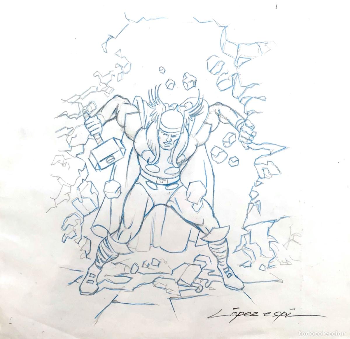 C&oacute;mics: LOPEZ ESPI DIBUJO ORIGINAL LAPIZ THOR