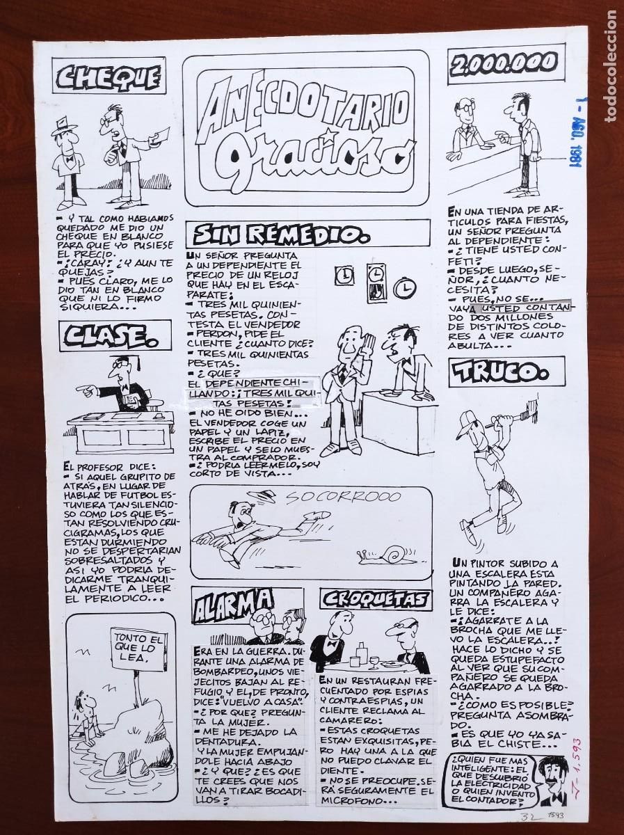 Comics : UNA PLANCHA ORIGINAL ANECDOTARIO GRACIOSO SEGURAMENTE POR EDGAR PUBLICADA JAIMITO N&ordm; 1593