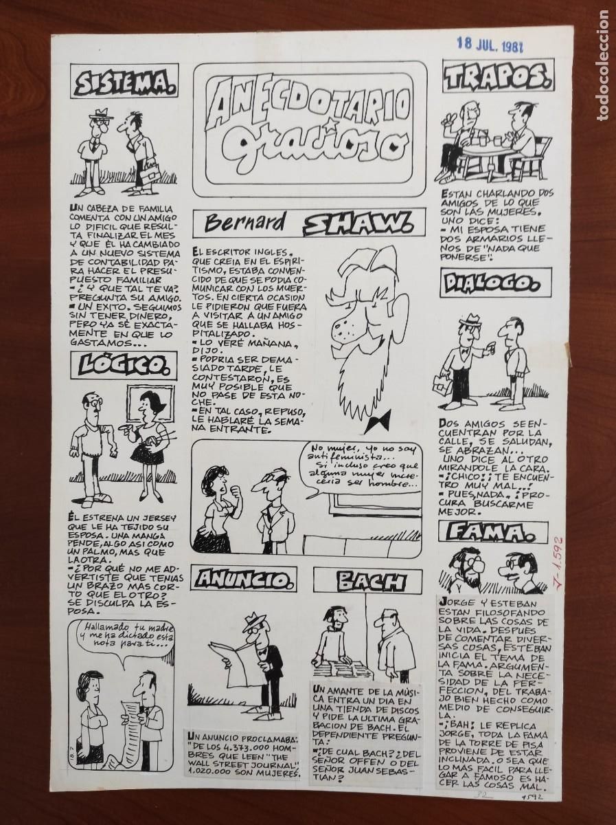 Comics : UNA PLANCHA ORIGINAL ANECDOTARIO GRACIOSO SEGURAMENTE POR EDGAR PUBLICADA JAIMITO N&ordm; 1592