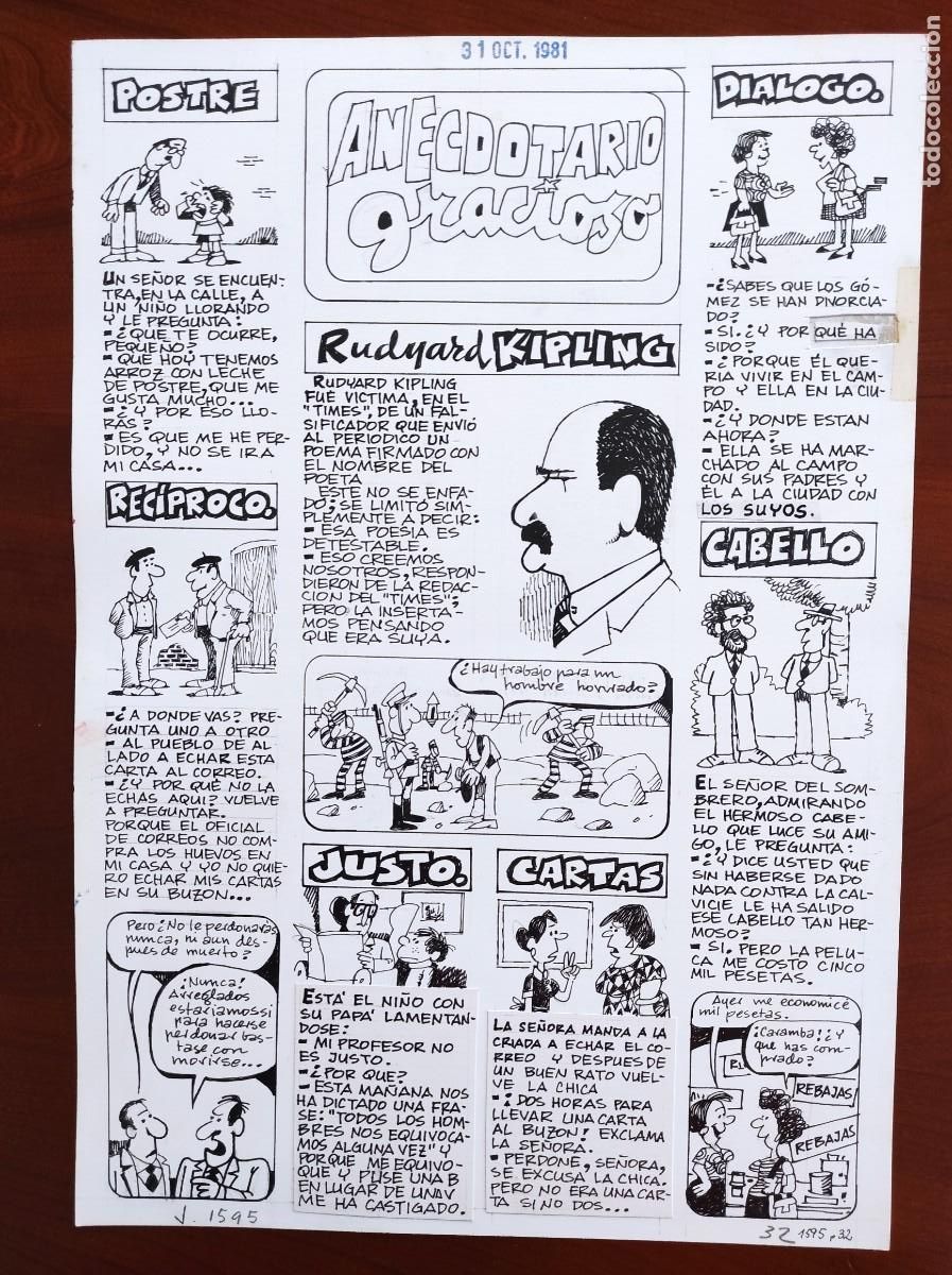 Comics : UNA PLANCHA ORIGINAL ANECDOTARIO GRACIOSO SEGURAMENTE POR EDGAR PUBLICADA JAIMITO N&ordm; 1595