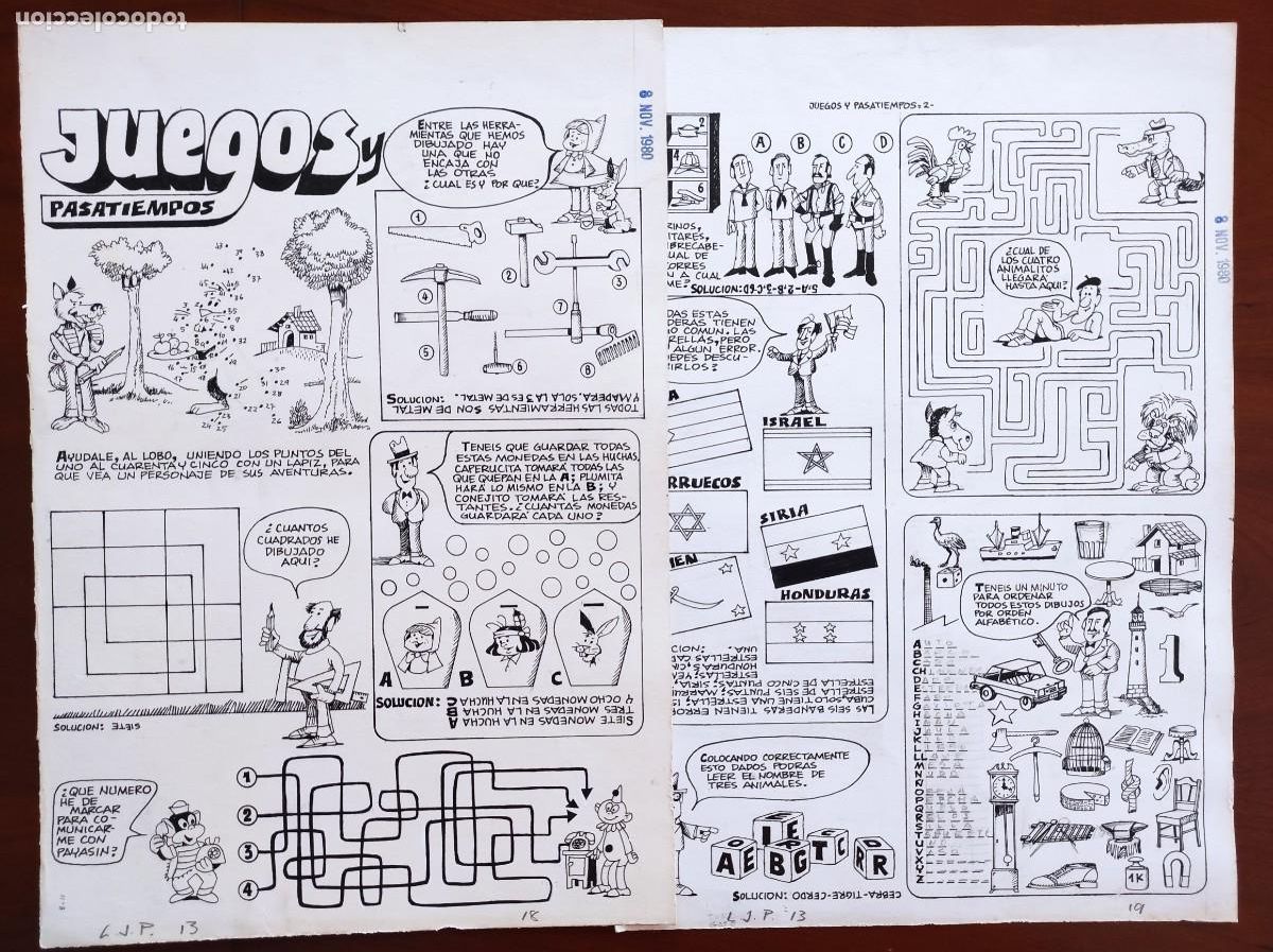 Comics : 2 PLANCHAS ORIGINALES JUEGOS Y PASATIEMPOS POR EDGAR PUBLICADA LIBRO DE JUEGOS PUMBY 18
