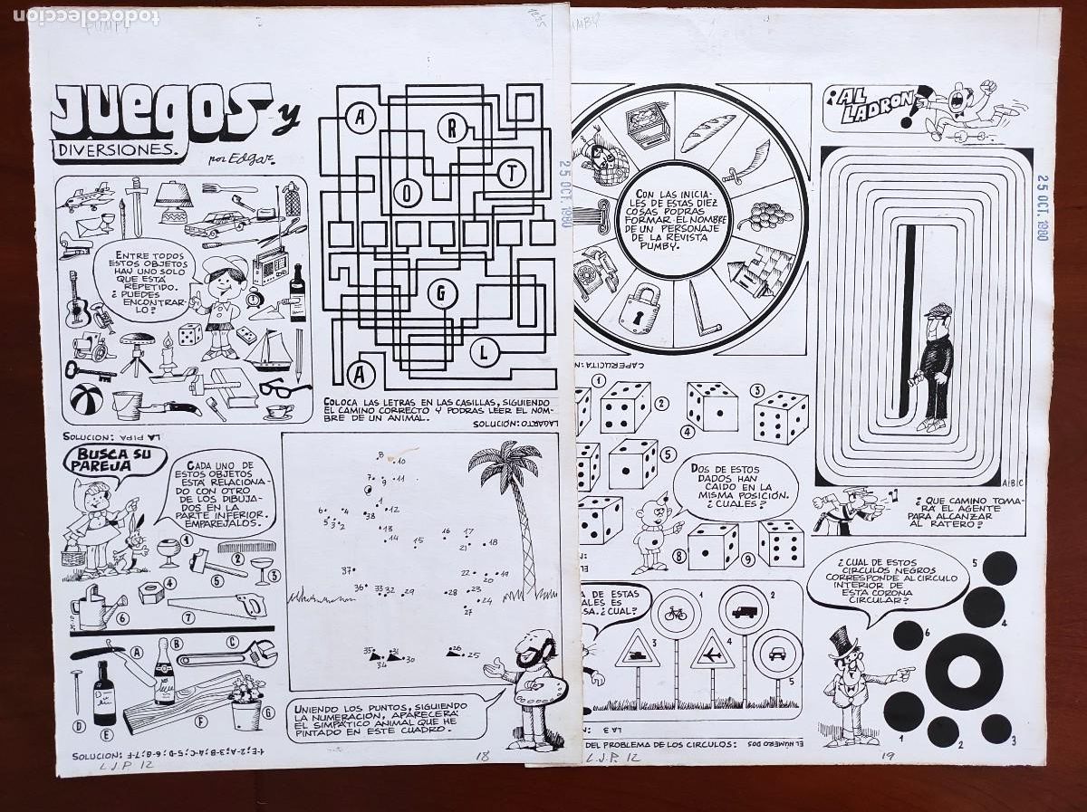 Comics : 2 PLANCHAS ORIGINALES JUEGOS Y PASATIEMPOS POR EDGAR PUBLICADA LIBRO DE JUEGOS PUMBY 12