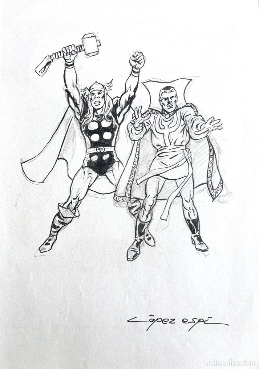 Comics: LOPEZ ESPI DIBUJO ORIGINAL TINTA THOR CON DR. EXTRA&Ntilde;O