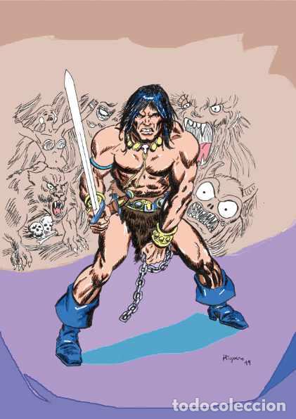 Comics: Print l&aacute;mina de recreaci&oacute;n del personaje de c&oacute;mic Conan-1, de Higuero. En DIN A4