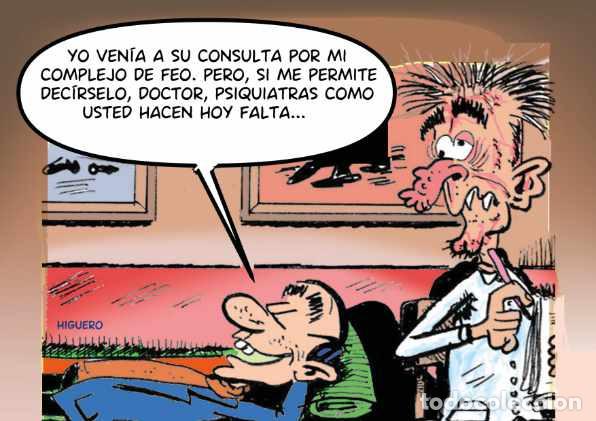 C&oacute;mics: Print l&aacute;mina de Chiste Gr&aacute;fico, c&oacute;mic, de Higuero, titulado PACIENTE DE DIV&Aacute;N. En DIN A4