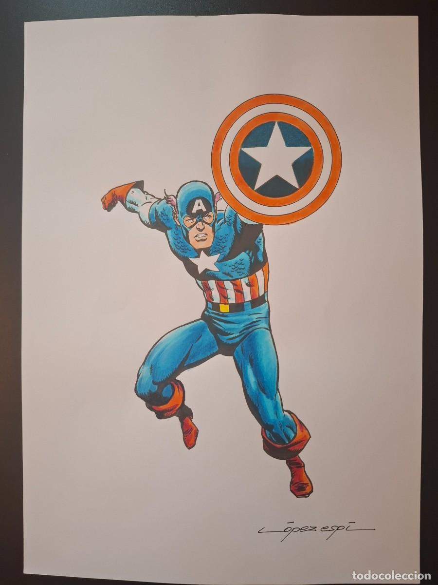 C&oacute;mics: 2 dibujo original Capitan America por Lopez Espi