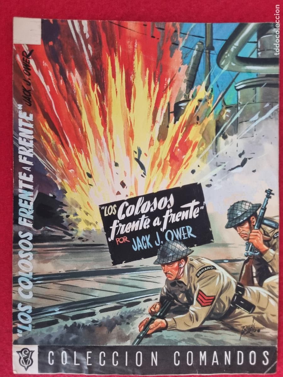 Comics: DIBUJO ORIGINAL COLOR PORTADA COLECCION COMANDOS N&ordm; 124 TOMAS PORTO LOS COLOSOS FRENTE A FRENTE