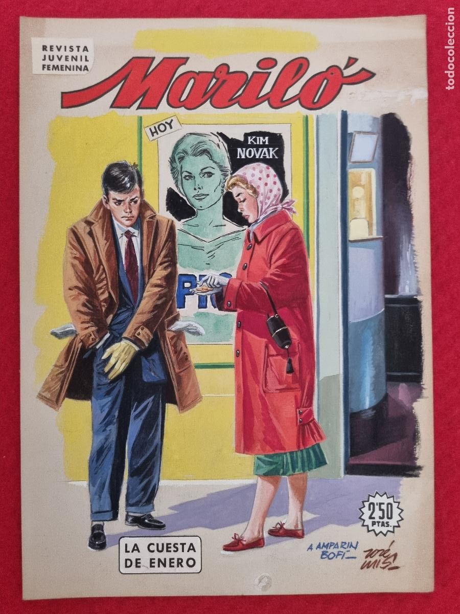Comics: DIBUJO ORIGINAL COLOR PORTADA MARILO 1957 JOSE LUIS LA CUESTA DE ENERO